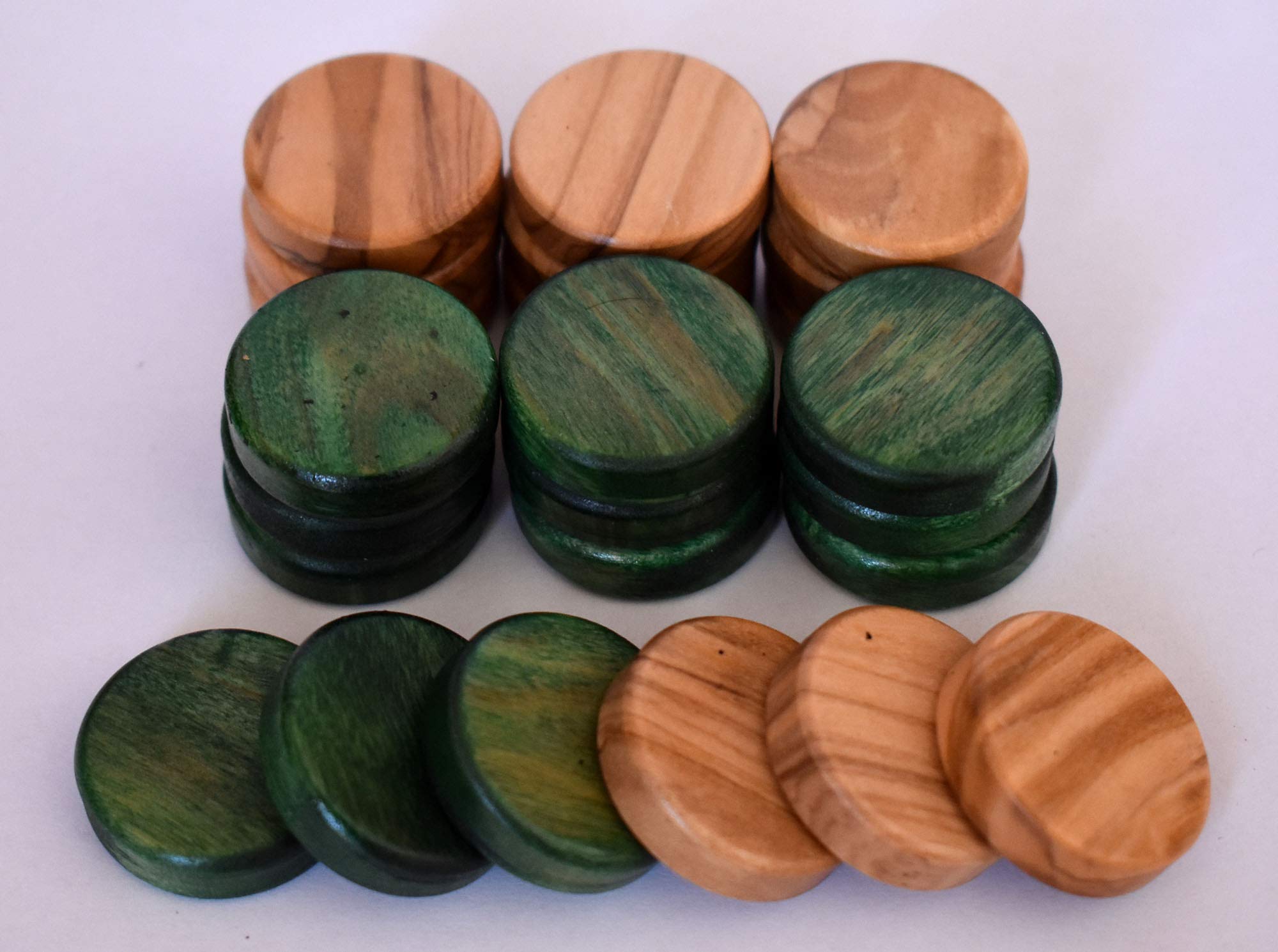 30 Small 1" Olive Wood Checkers Natural Olive Wood - Green Color Checkers