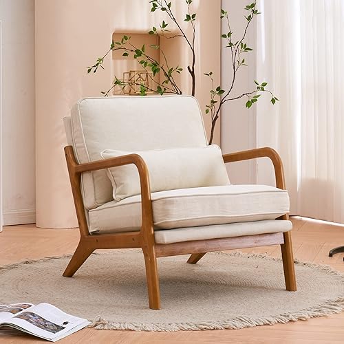 Vista 12 de Silla decorativa con respaldo medio, respaldo inclinado, cómodo cojín extraíble, asiento tapizado, sillón de mediados de siglo, sillón de ocio