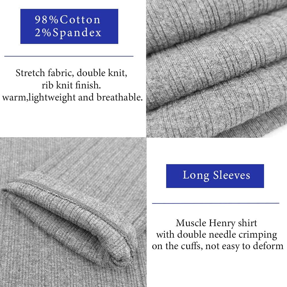 Lehmanlin Mens Thermal Shirt Long Sleeve Muscle Henley Slim Fit Cotton T-Shirt Fashion Casual Ribbed Top
