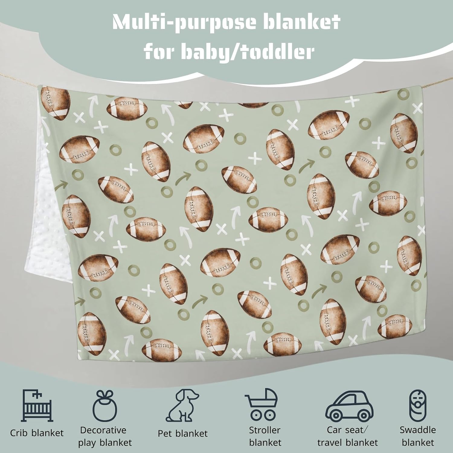 HawSkgFub Football American Sport Mink Baby Blankets with Dotted Backing Boys Shower Gift, Green Game Match Watching Double Layer Nursery Swaddle, Soft Newborn Infant Toddler Bed Crib Bedding 30 x 40