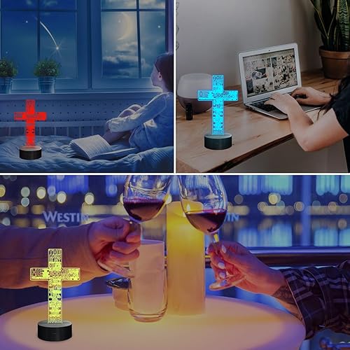 Miniatura 7 de FULLOSUN Luz nocturna 3D con cruz de Jesús, luces de ilusión óptica de Cristo, 16 colores que cambian con control remoto, lámparas de escritorio del