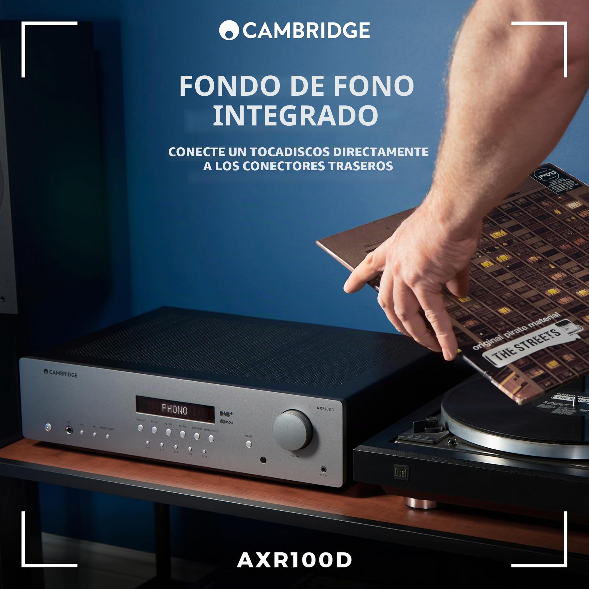 Cambridge Audio AXR100D Receptor Hi-FI estéreo Separado de 100 vatios con Etapa Phono incorporada, Radio Dab/FM y Bluetooth 5.0 - Gris Lunar