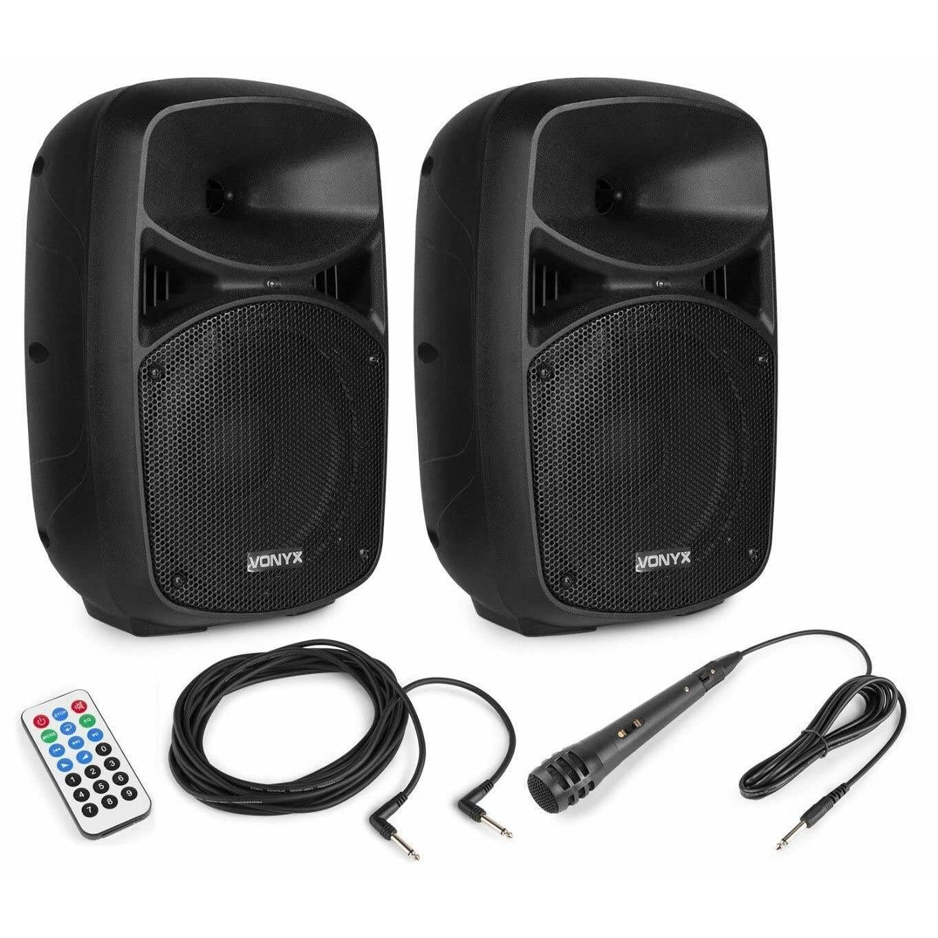 Vonyx VPS082A – Sistema de Sonido 400W con Bluetooth, Reproductor USB/SD, micrófono, Mando a Distancia, LED rítmicos, Altavoz Activo y pasivo 8", Ideal para Karaoke, DJ y Fiestas