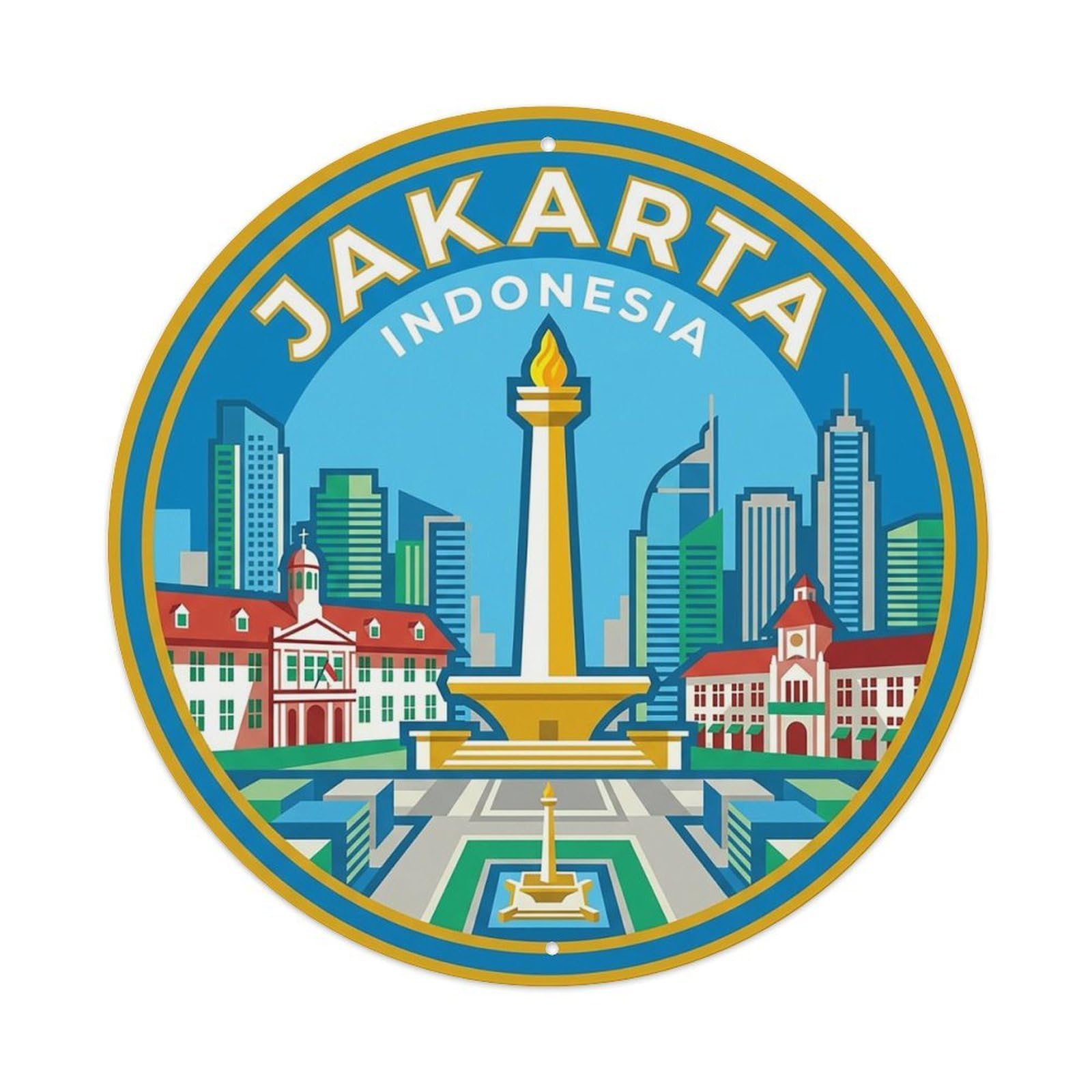 Vintage Travel Indonesia Jakarta Vintage Metal Tin Sign Plaque Wall Decor for Cafe, Club Bar, Office, Garden Metal Poster 8x8Inch