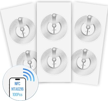 100PCS NFC Tags NTAG216 Chip, Programmable NFC Stickers with Adhesive Labels - 888 Bytes Memory, Rewritable RFID Tags, Works with All NFC-Enabled Smartphones & Devices25mm Moist