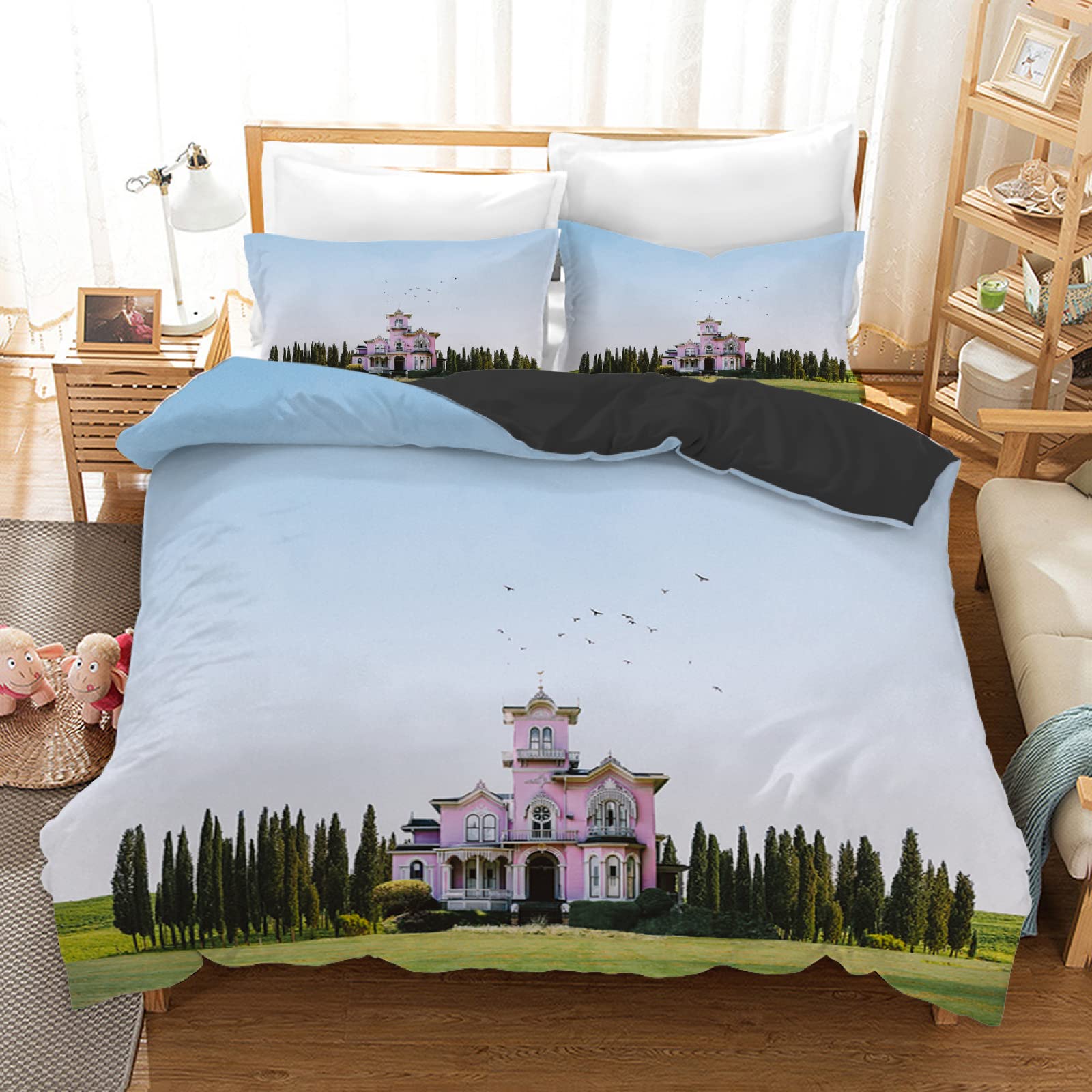 Parure de lit enfant 90x190 lavable et sans repassage motif château blanc ado