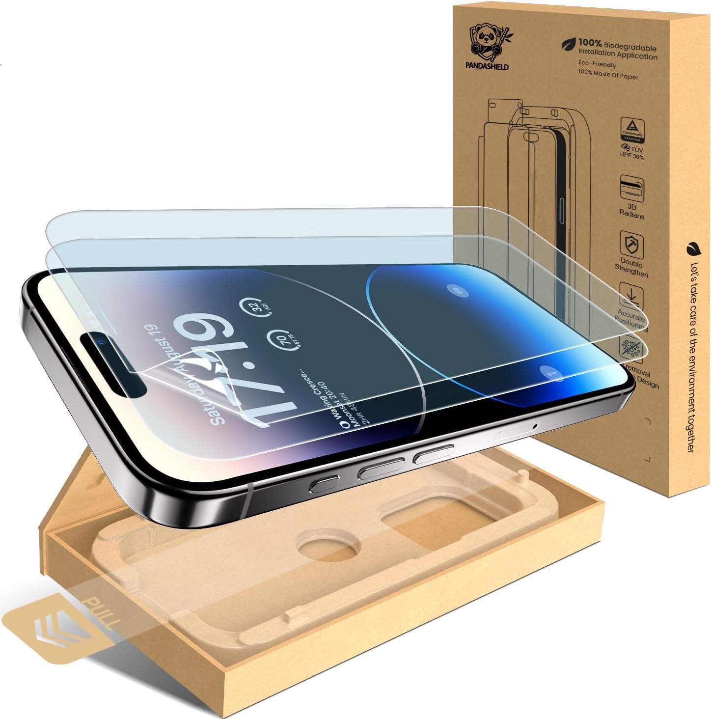 PandaShield 2-Pack Screen Protector for iPhone 14 Pro/ 15/16, Ultra-Thin 6H PET Film [Not Glass] Anti-Blue Light, Easy Installation via Auto-Alignment Tray,Bubble-Free,Case Friendly