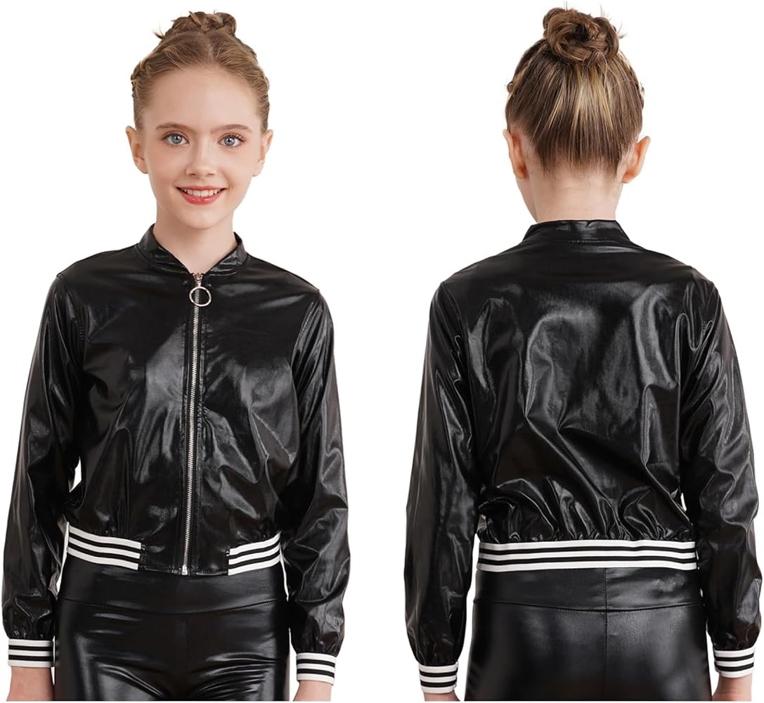 Amazon.com: Loyan Kids Girls Metallic Bomber Jacket Coat Zip
