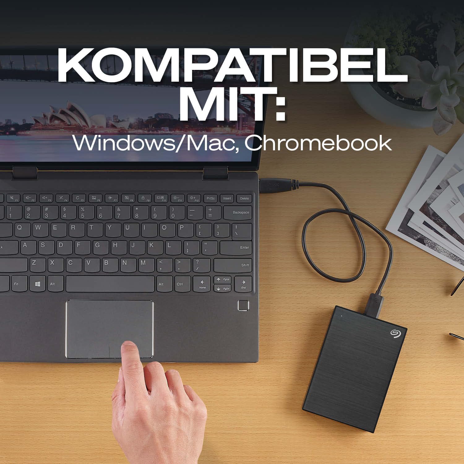 Seagate One Touch 4TB tragbare externe Festplatte, USB 3.0, Space Gray, Hardwareverschlüsselung mit Kennwortzugriff
