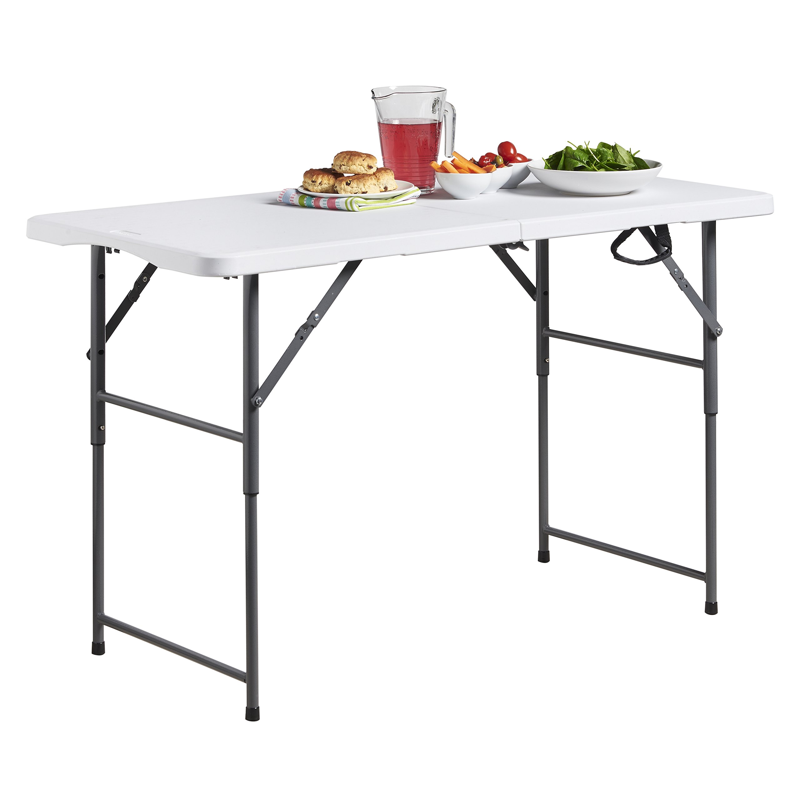 VonHaus 4ft Folding Table with Adjustable Height Portable Table: Picnic/Garden/Tailgate/Beach/Camping/Functions/Buffet/BBQ - Max Load 440lbs, Coated