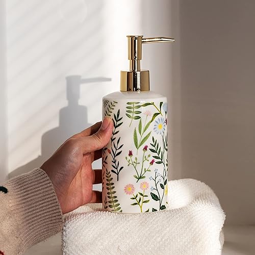 Miniatura 3 de EMPO Dispensador de jabón, dispensador de jabón líquido de cerámica de estilo rústico moderno, para decoración elegante de baño (blanco)