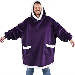 Bedsure Blanket Hoodie, Wearable Blanket for Adults & Kids as Gifts for Women Men, Birthday Gifts for Women Mom Girl Sherpa Oversized Hoodie, Ultra Violet, Oversize