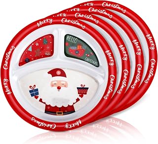Uiifan 4 Pcs Christmas Divided Plates Christmas Dinnerware Set Sectional Dinner Plate Reusable Christmas Dishes Printed with Santa Claus for Holiday Xmas Home Dinner Meal Food, 8.5 Inches