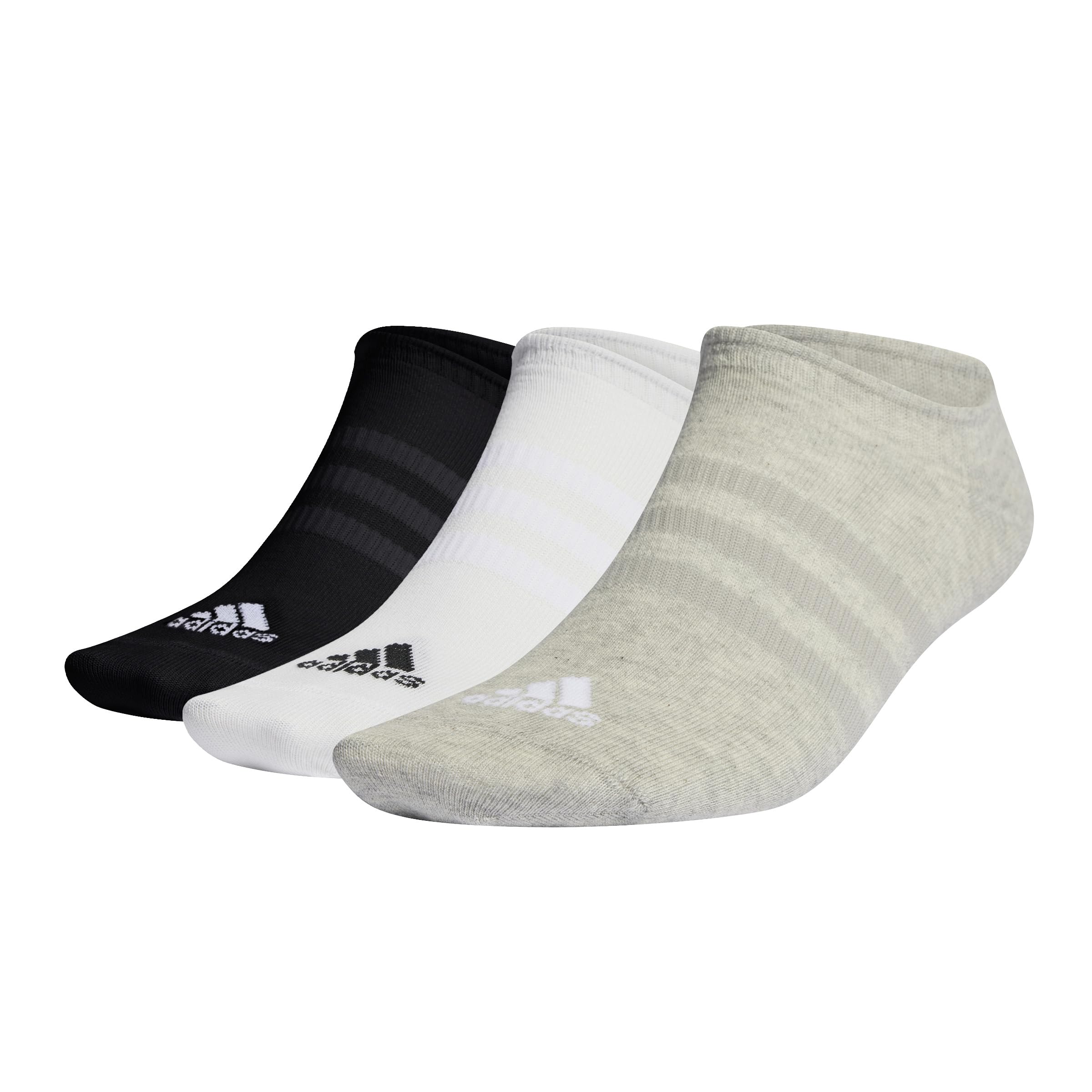 adidas Unisex - Adulto Thin and Light No-Show Socks 3 Pairs, Medium Grey Heather / White / Black, 10.5-12.5