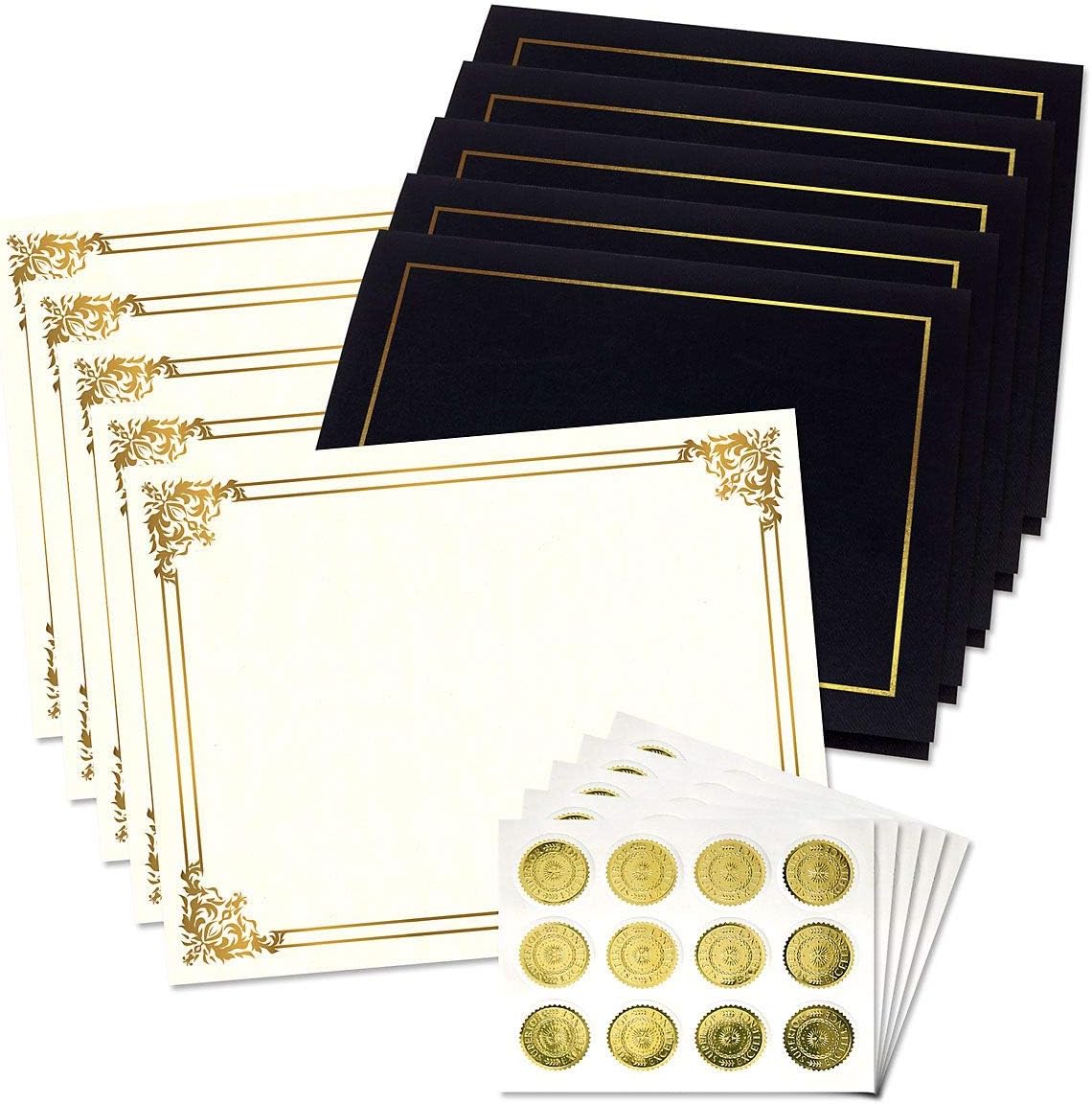 Ornate Empire Award Certificate Collection - Includes 25 Certificate Papers (White/Gold), 25 Heavy Linen Folders (Black/Gold), 25 Gold Foil Seals, Laser & Inkjet Printer Compatible : Office Products