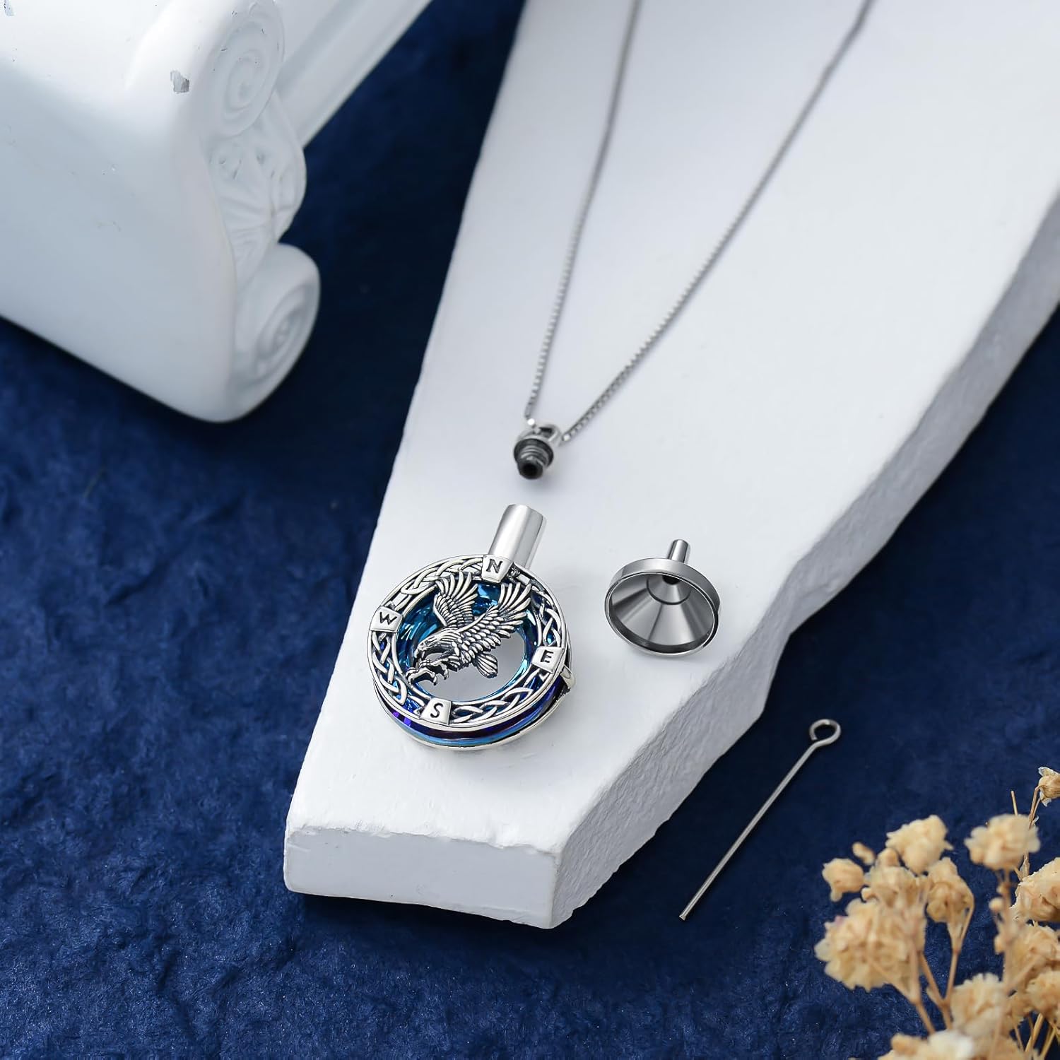 TOUPOP Urn Necklace for Ashes Sterling Silver Eagle Dragon Phoenix Bear Cremation Jewelry with Blue Circle Crystal Keepsakes Memorial Mothers Day Jewelry Gifts for Women Men - Image 5