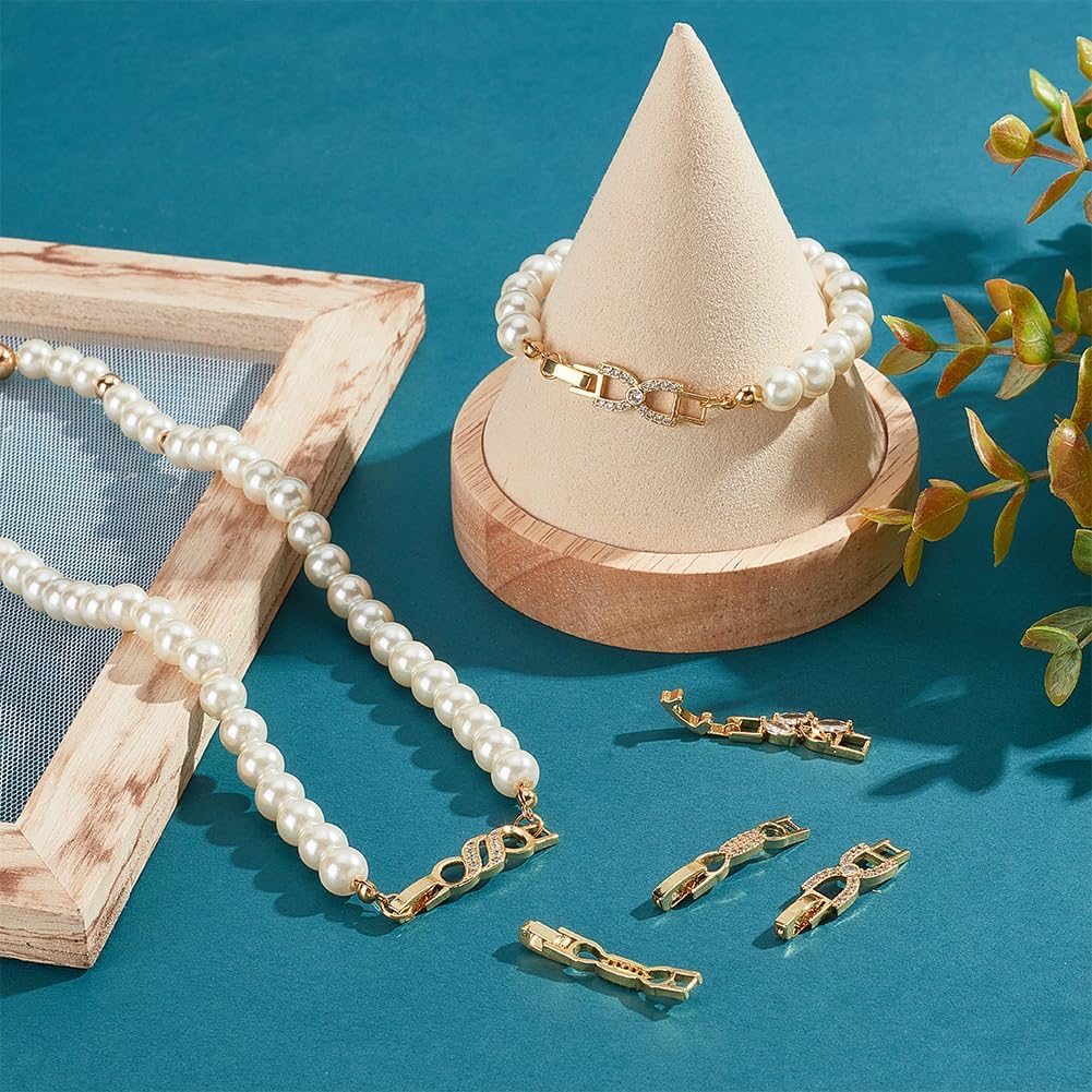 BENECREAT 8Pcs 4 Styles 18K Gold Plated Fold Over Clasp, Necklace Bracelet Extenders Cubic Zirconia Extension Clasps for Bracelet Necklace Jewelry Making, 2pcs/Style - Image 4