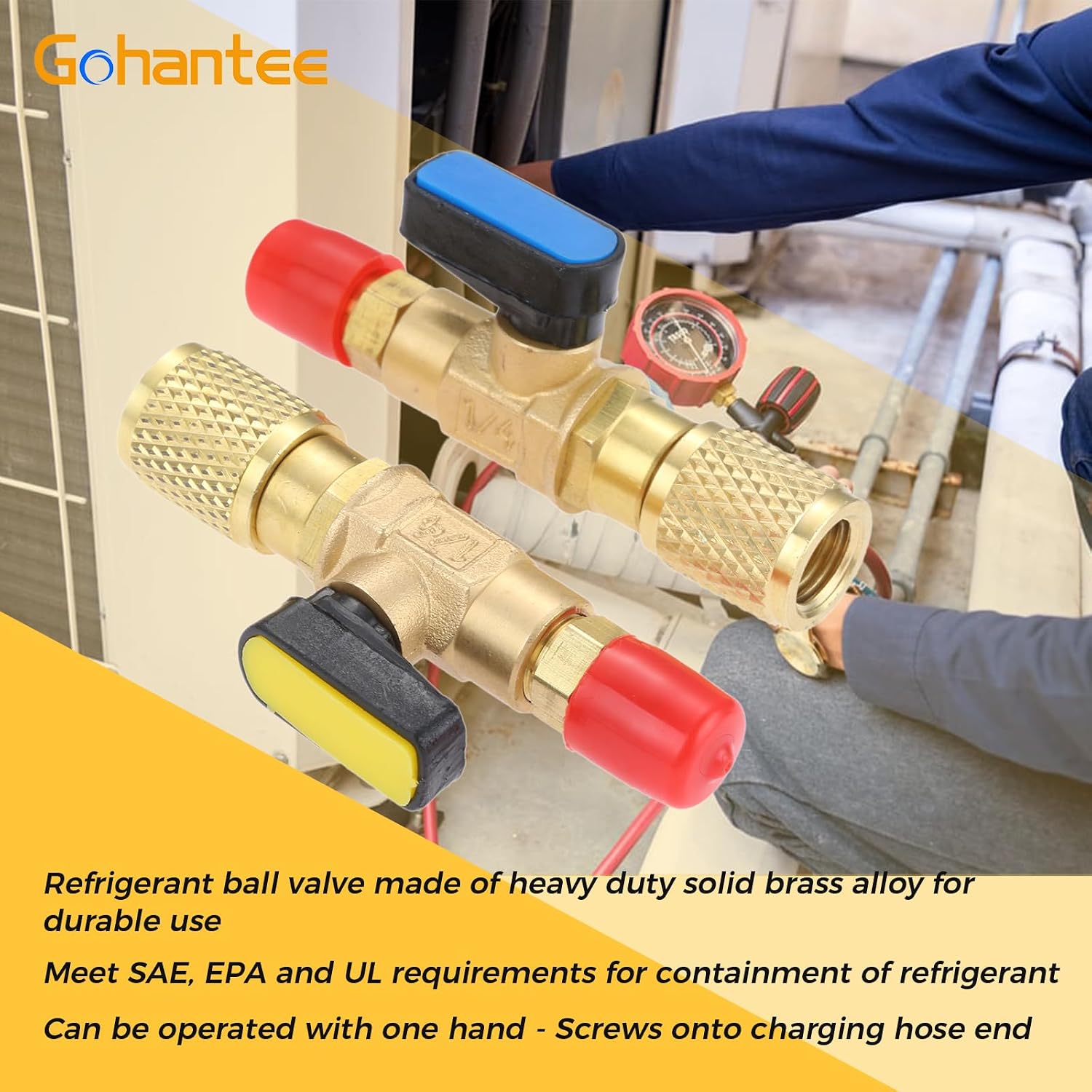 Air Conditioning Refrigerant Ball Valve 1/4" SAE, R134a AC HVAC Ball Valve Adapter for R134A R410A R22 R12 R502 Charging Hoses Air Condition Refrigerant Tools