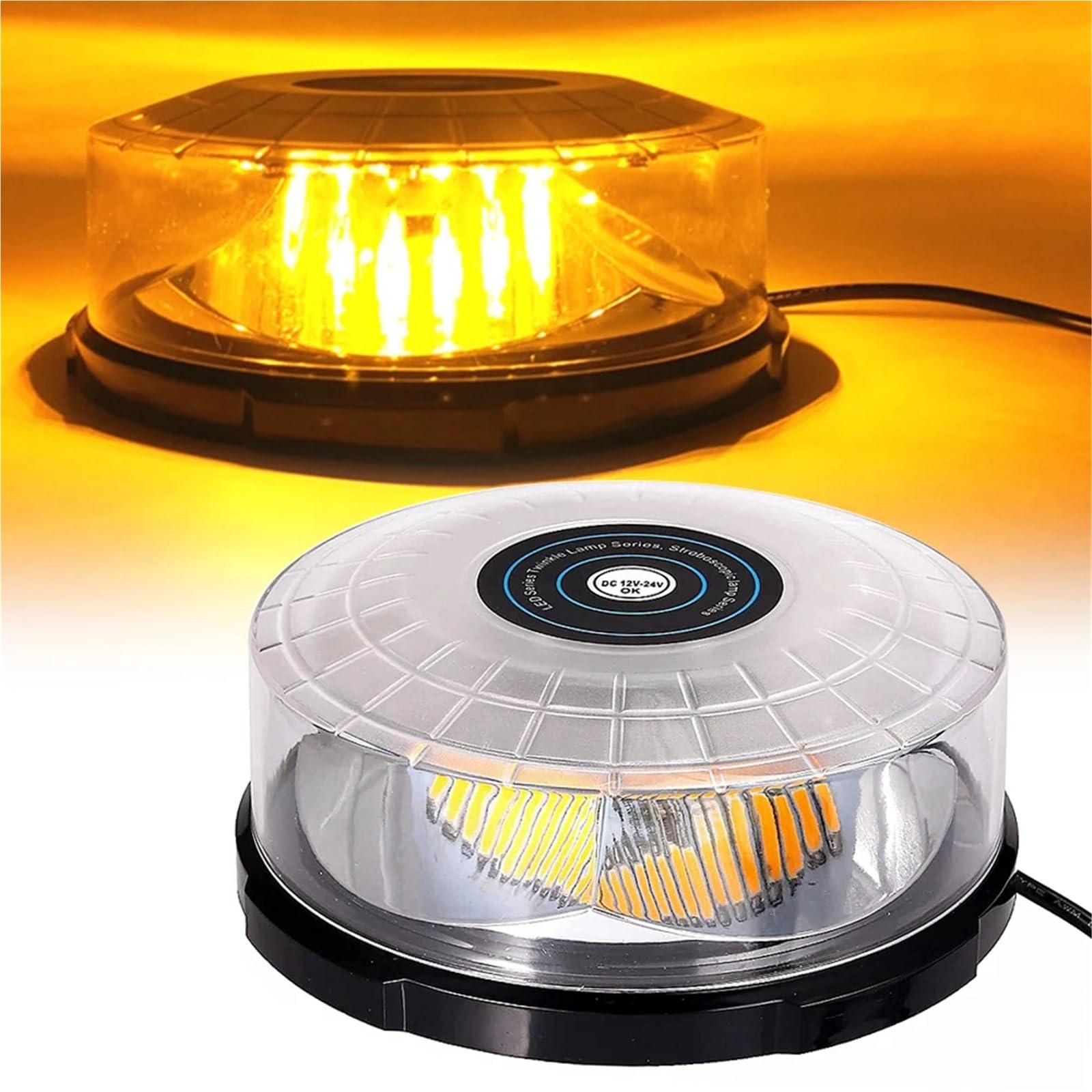 24 LED bursztyn magnetyczny do montażu na suficie samochodu, policyjny błysk, lampka ostrzegawcza pojazdu, światła stroboskopowe, 12 V 24 V Beacon