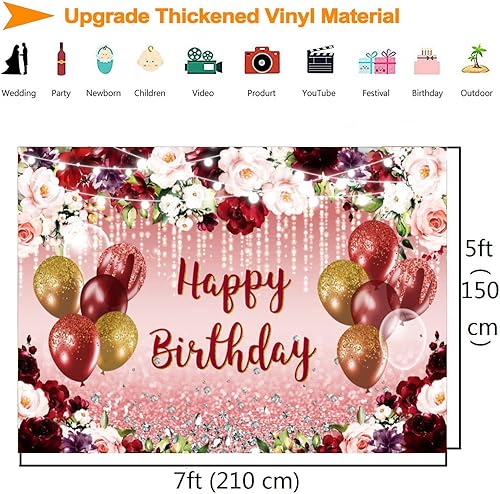 Miniatura 9 de InMemory Telón de fondo de cumpleaños dorado rosa para mujeres y niñas, fondo de fotografía de feliz cumpleaños, globos con purpurina, tacones de