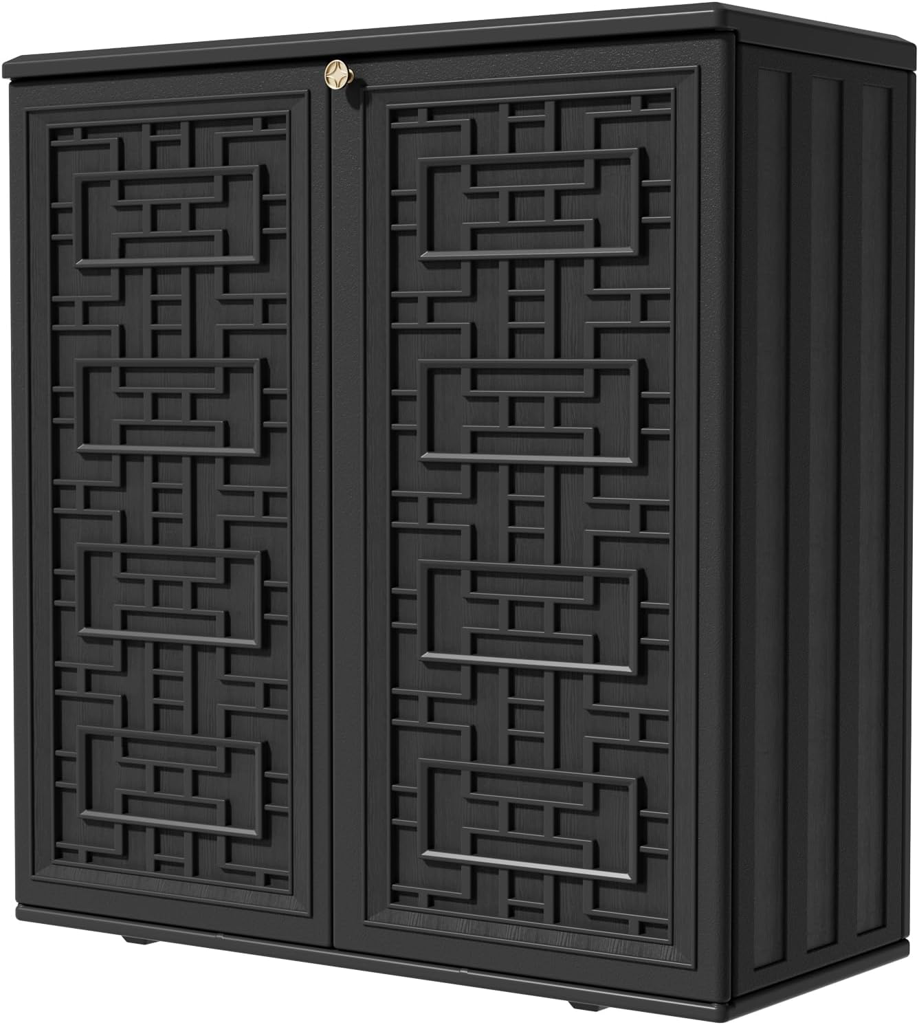 KINYING Outdoor Storage Cabinet Waterproof, Resin 62 Gallon Deck Box for Patio Furniture Cushions, Garden Tools, Pool Tools and Kids’ Toys (Black with 1 Shelving)