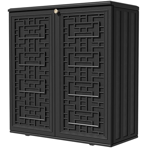 KINYING Outdoor Storage Cabinet Waterproof, Resin 62 Gallon Deck Box for Patio Furniture Cushions, Garden Tools, Pool Tools and Kids’ Toys (Black with 1 Shelving)