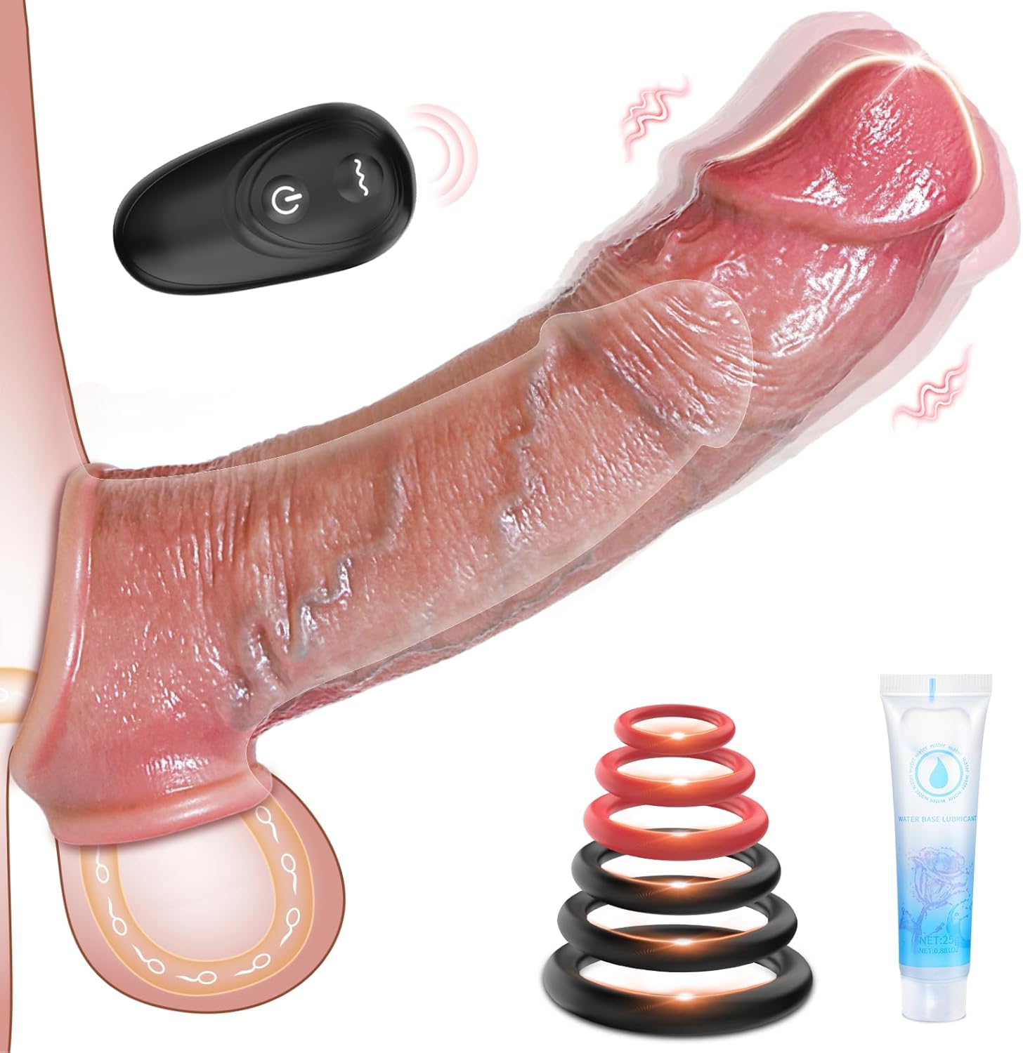 Product image of Sex Toys Vibrator Penis Sleeve - Male Sex Toys for Men Penis Extender Dildo Vibrating Cock Ring Sleeve 10 Mode Remote Control, Adult Toy Male Vibrator Realistic Penis Enlarger Thicken for Mens Couples