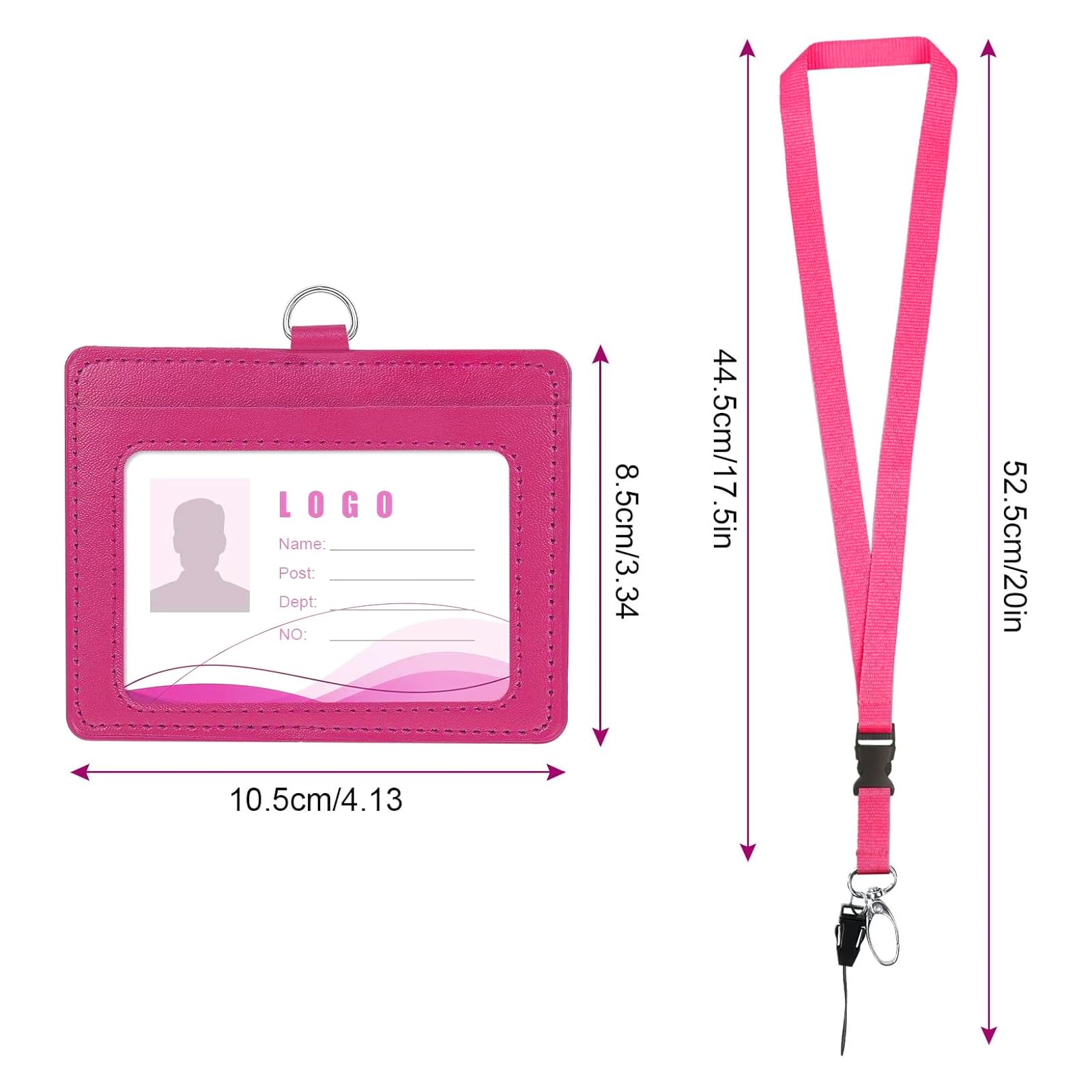 Vicloon Cordón para el Cuello con Colgantes de Tarjetas de Identificación, Id Card Badge Holder de Cuero, funda tarjeta identificación, Doble Cara, Para Personal, Estudiantes, Oficina(Rosa Roja)