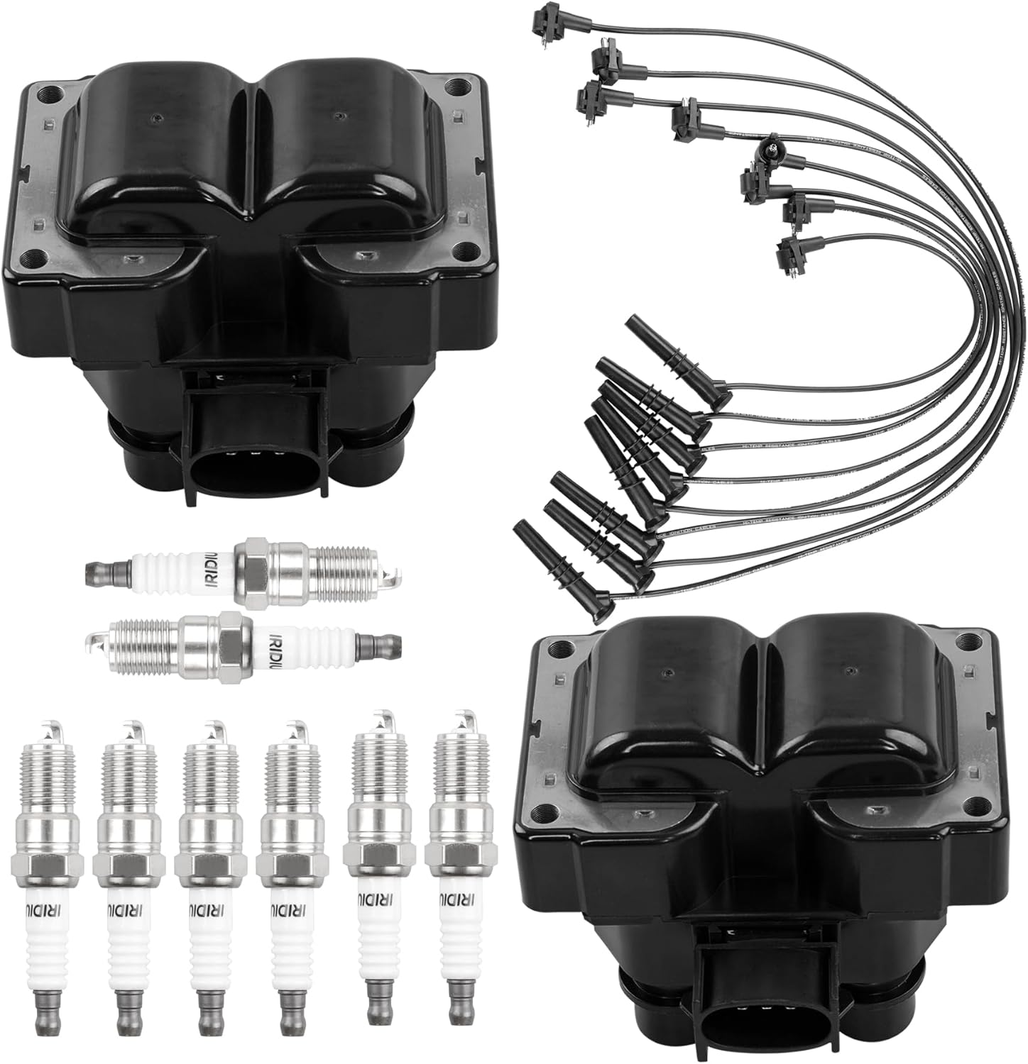 HQPASFY Ignition Coils & Iridium Spark Plugs & Wires FD487 Compatible with Ford Explorer Expedition F-150 Mustang Lincoln Continental Mercury Cougar 4.6L V8 Replace# DG454