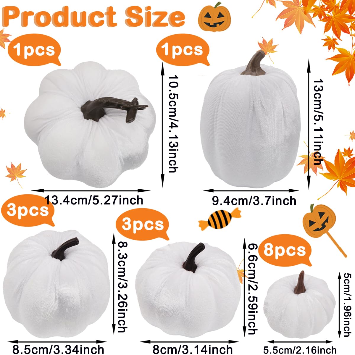 Decorazione artificiale di zucca di velluto 16pcs bianco assortiti Ringraziamento Piccolo tessuto zucche Halloween autunno tavoli centrotavola fattoria