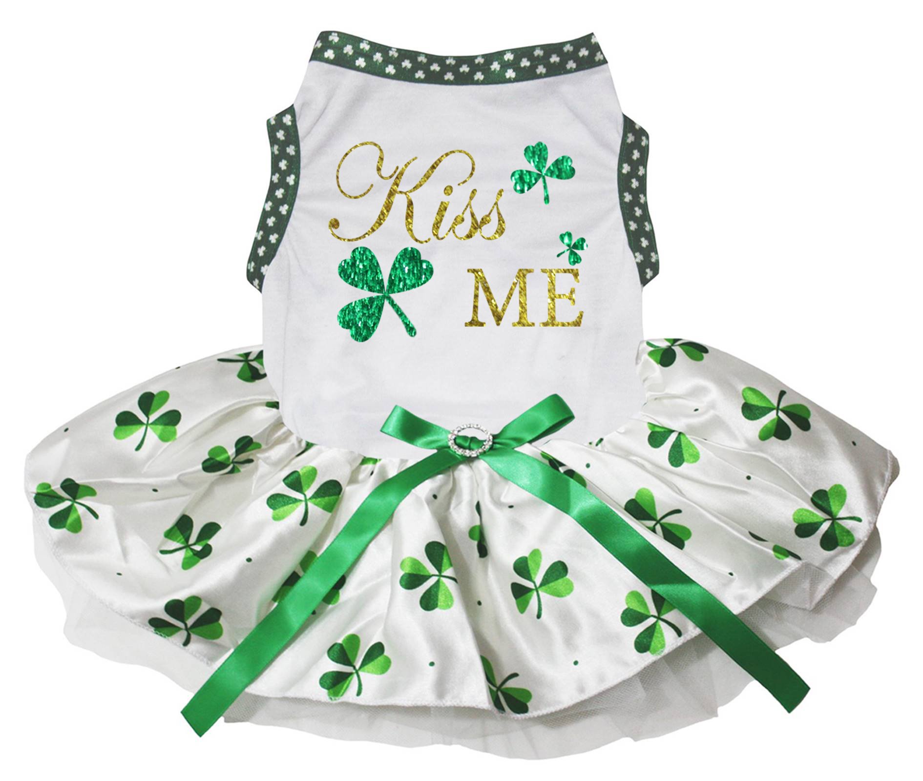 Robe chiot Kiss Me blanche à trèfles - Habillez votre compagnon d'amour