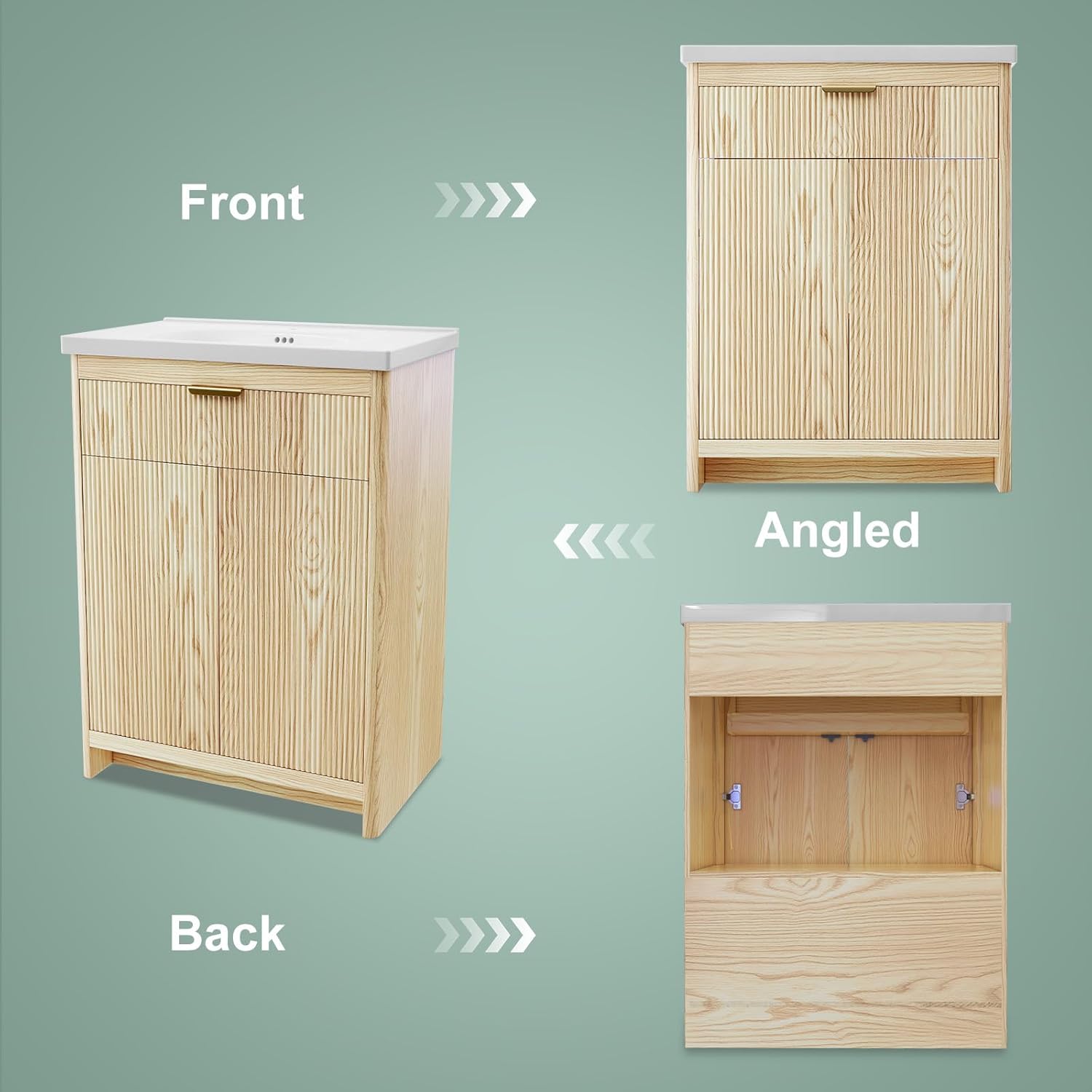 Umeiga 24 Inch Bathroom Vanity with Sink, Bathroom Vanity Cabinet with Single Sink, Bath Vanities with 2 Doors and 1 Flip Drawer, Natural Oak (19" D x 24" W x 36" H)