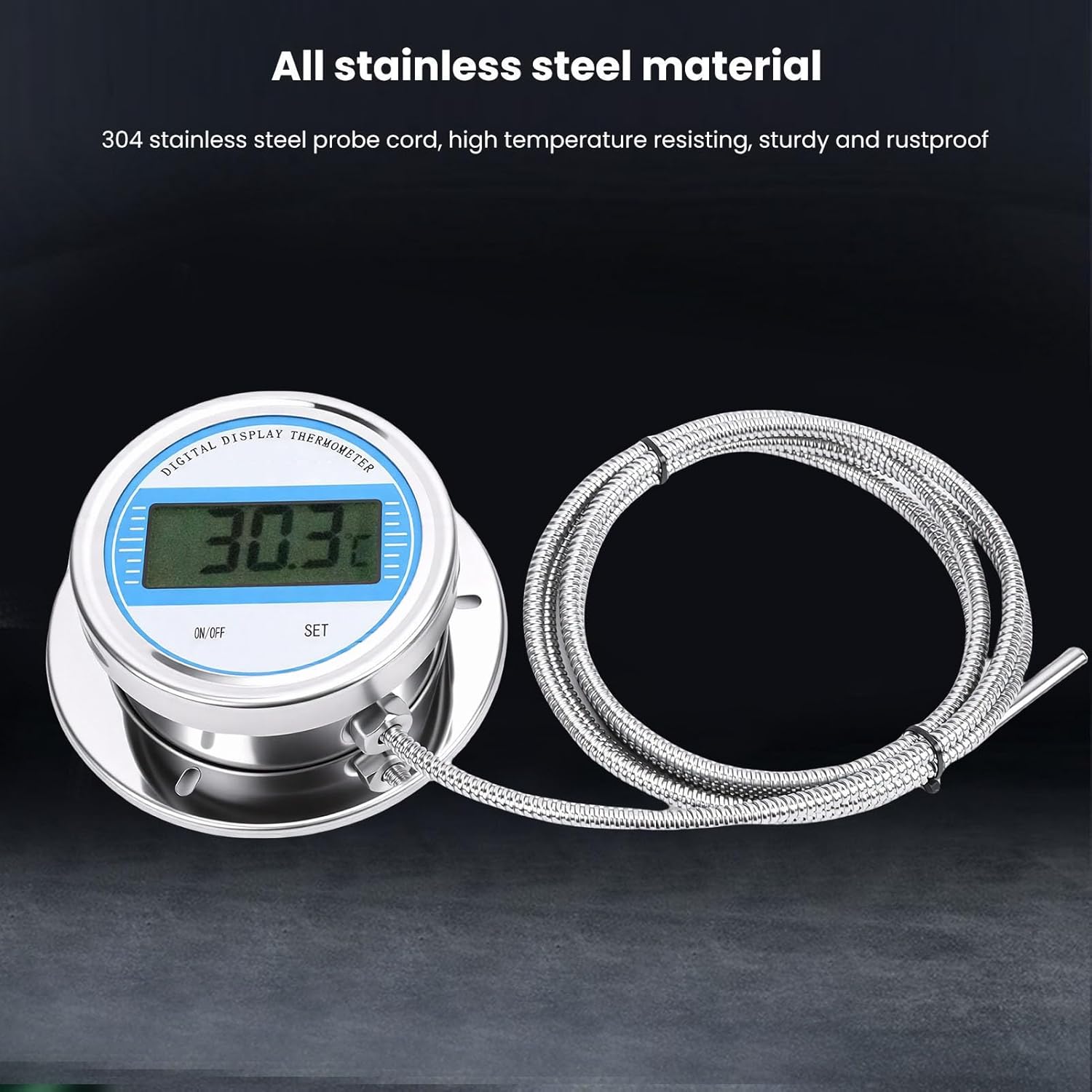 Focket Digital Thermometer with External Sensor, Water Proof Indoor Outdoor Thermometer, LCD Display Stainless Steel Temperature Monitor for Freezer, Refrigerator, Aquarium