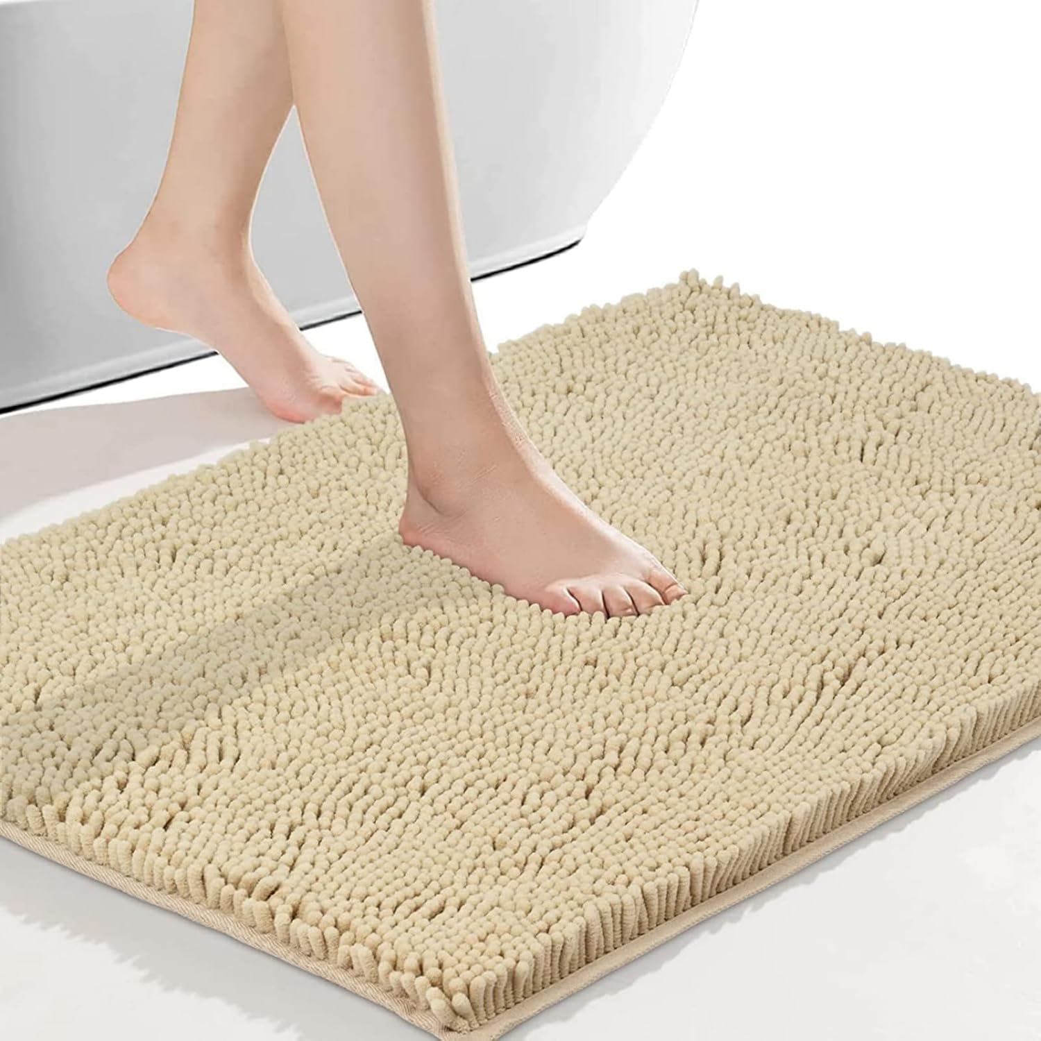 Bathroom Rugs 32x20, Extra Soft Absorbent Chenille Bath Rugs, Non-Slip, Dry Quickly, Machine Washable, Bath Mats for Bathroom Floor, Tub and Shower, Beige