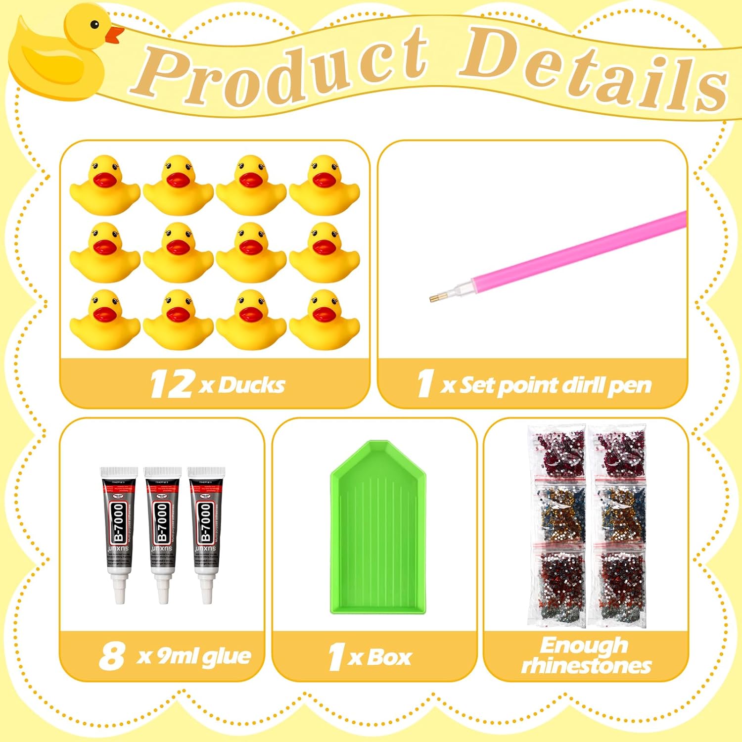 Landical 12 Pcs Rubber Ducks Diamond Art Ducks DIY Diamond Art Kit Funny Ducking Mini Assortment Car Ornaments for Gift Accessories Exchange Party Decoration(Classic Color,Cute)