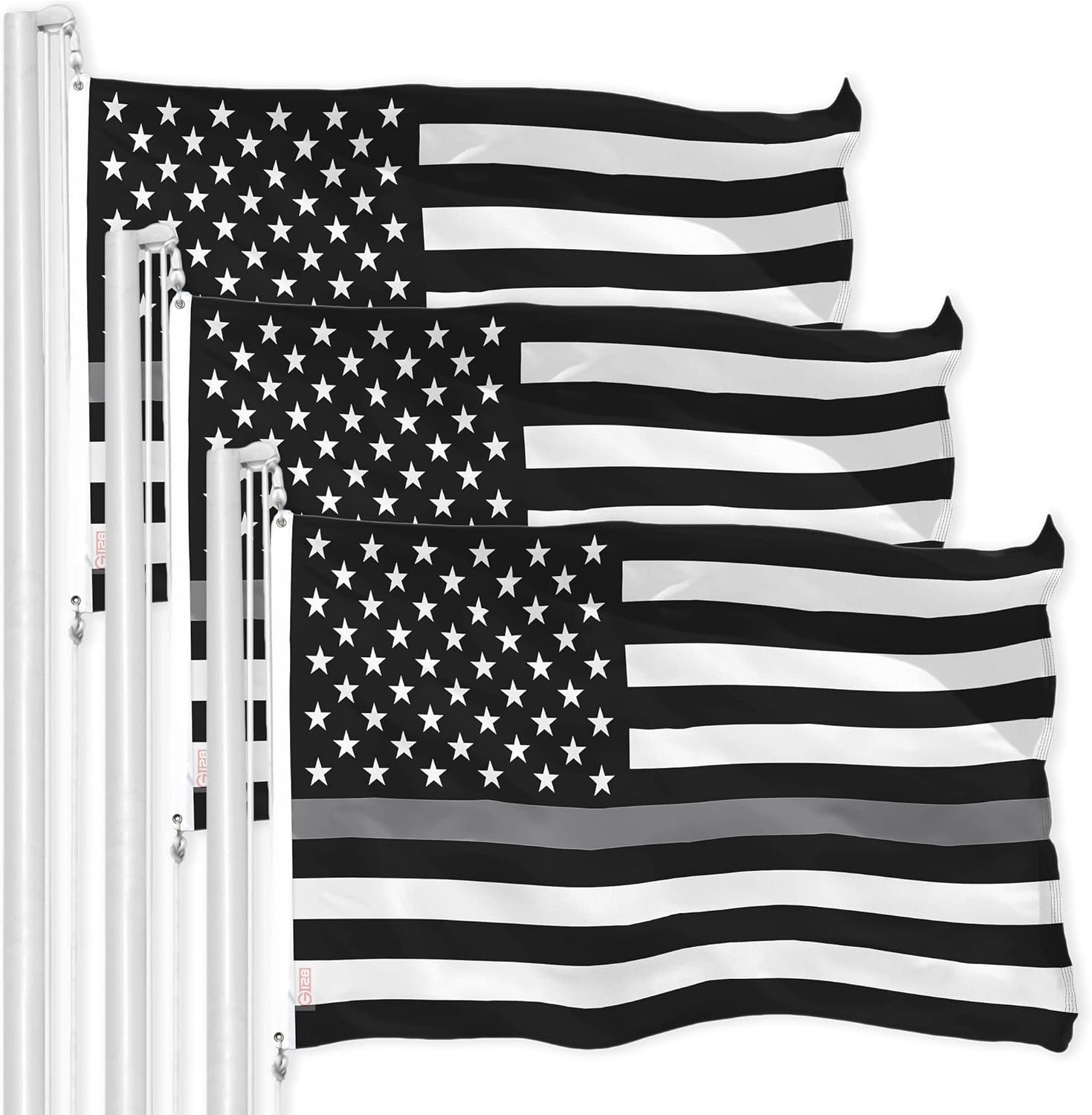G128 3 Pack: Thin Gray Line American Flag | 3x5 Ft | LiteWeave Pro Series Printed 150D Polyester | Duty and Honor Flag, Indoor/Outdoor, Vibrant Colors, Brass Grommets, More Durable Than 100D 75D Poly