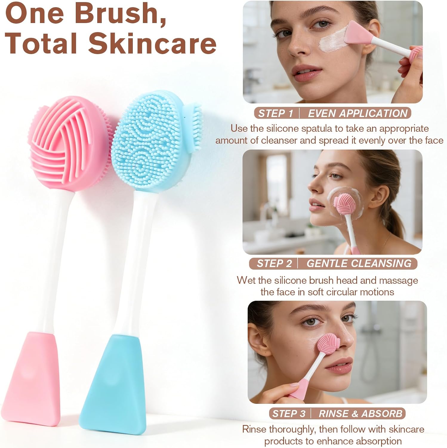 4-Piece Blue & Pink Silicone Facial Cleansing Set – Face Scrubber, Lip Exfoliator, Nose Brush & Face Mask Applicator for Deep Cleansing and Skincare