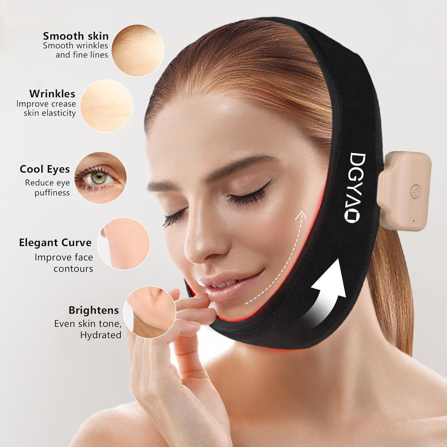 DGQY Cordless Red Light Therapy Belt for Neck & Chin - 8 Color Infrared (630nm&850nm) Facial Tightening & V-Lift Wireless, Portable Wrap for Jawline Home Travel Use - Image 2