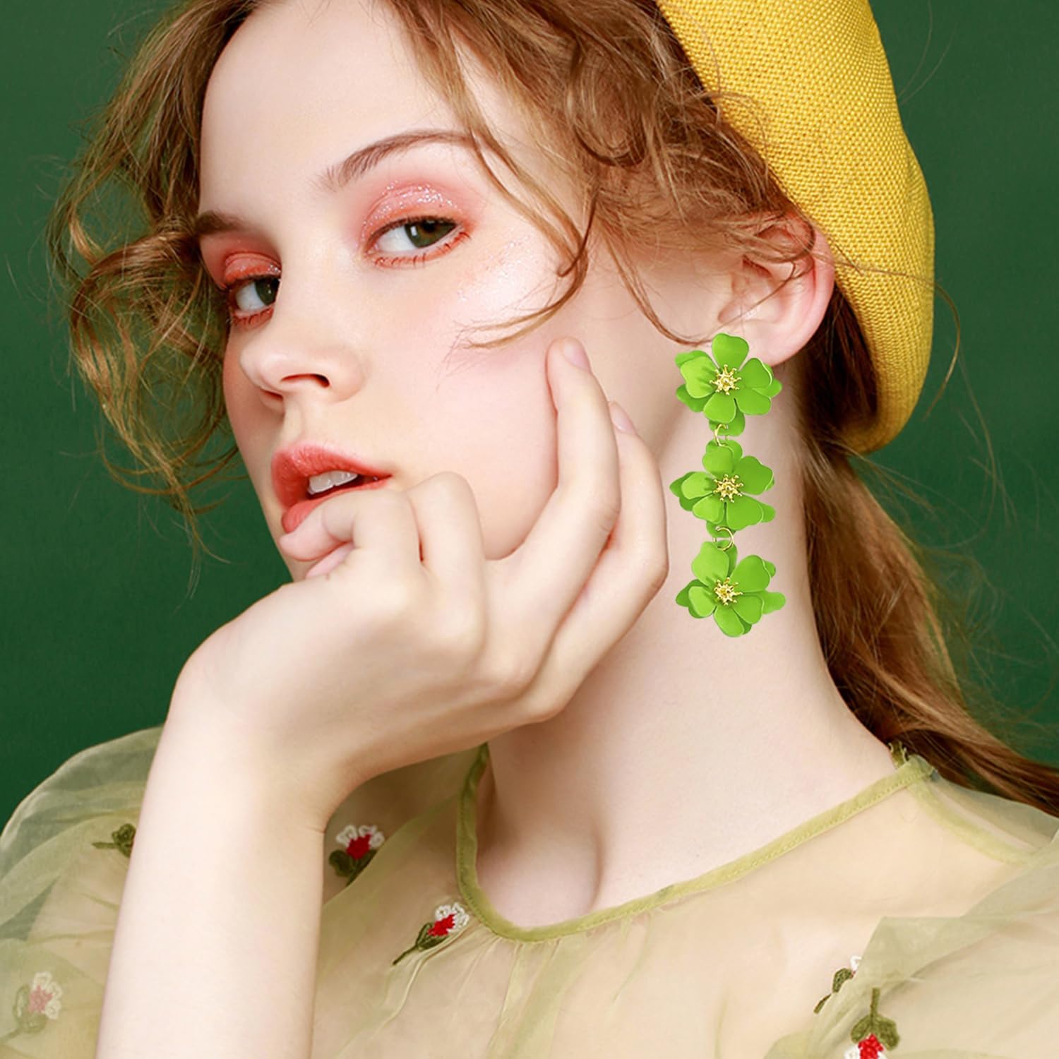 Elegant Bohemian Matte Tiered Triple Flower Dangle Drop Earrings Chic Charm Cute Long Floral Stud Earrings for Women Statement Jewelry Gifts - Image 4