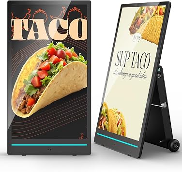 55 inch Outdoor Mobile Digital Signage Display, LCD IP65 Waterproof Advertising Display Kiosk with Rechargeable Battery, Brightness Auto-Adjustment and Impact Resistant Screen