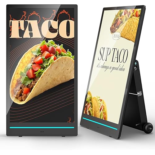 55-inch Rechargeable Portable FHD Outdoor Digital Signage Displays, IP65 Waterproof, Smart LCD Split Screen, Brightness Auto-Adjustment Movable Advertising Kiosk with Android OS