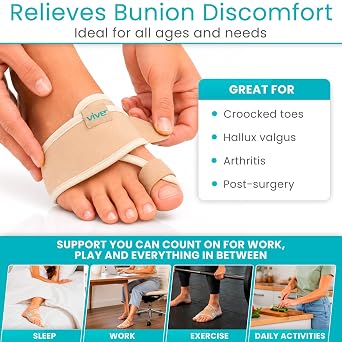 Vive Bunion Brace (Pair) - Big Toe Corrector Straightener with Splint