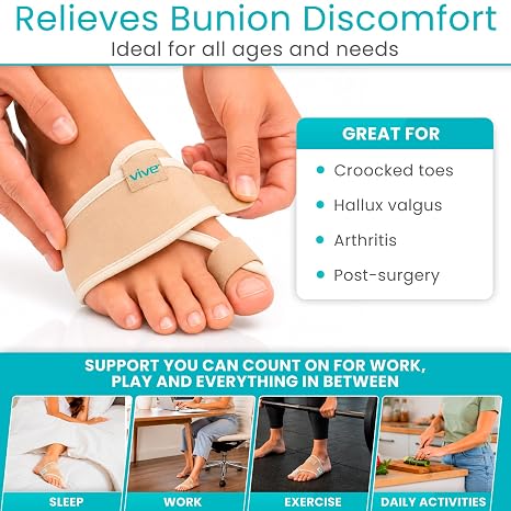 Vive Bunion Brace (Pair) - Big Toe Corrector Straightener with Splint