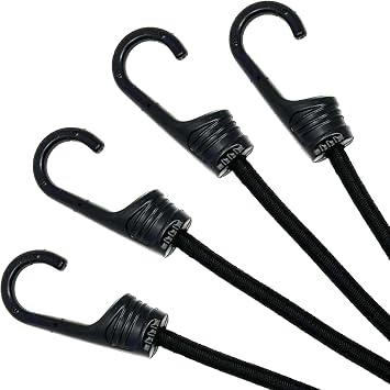 5 Bungee Cords, Black with Heavy Duty Hooks, Pack of 2
