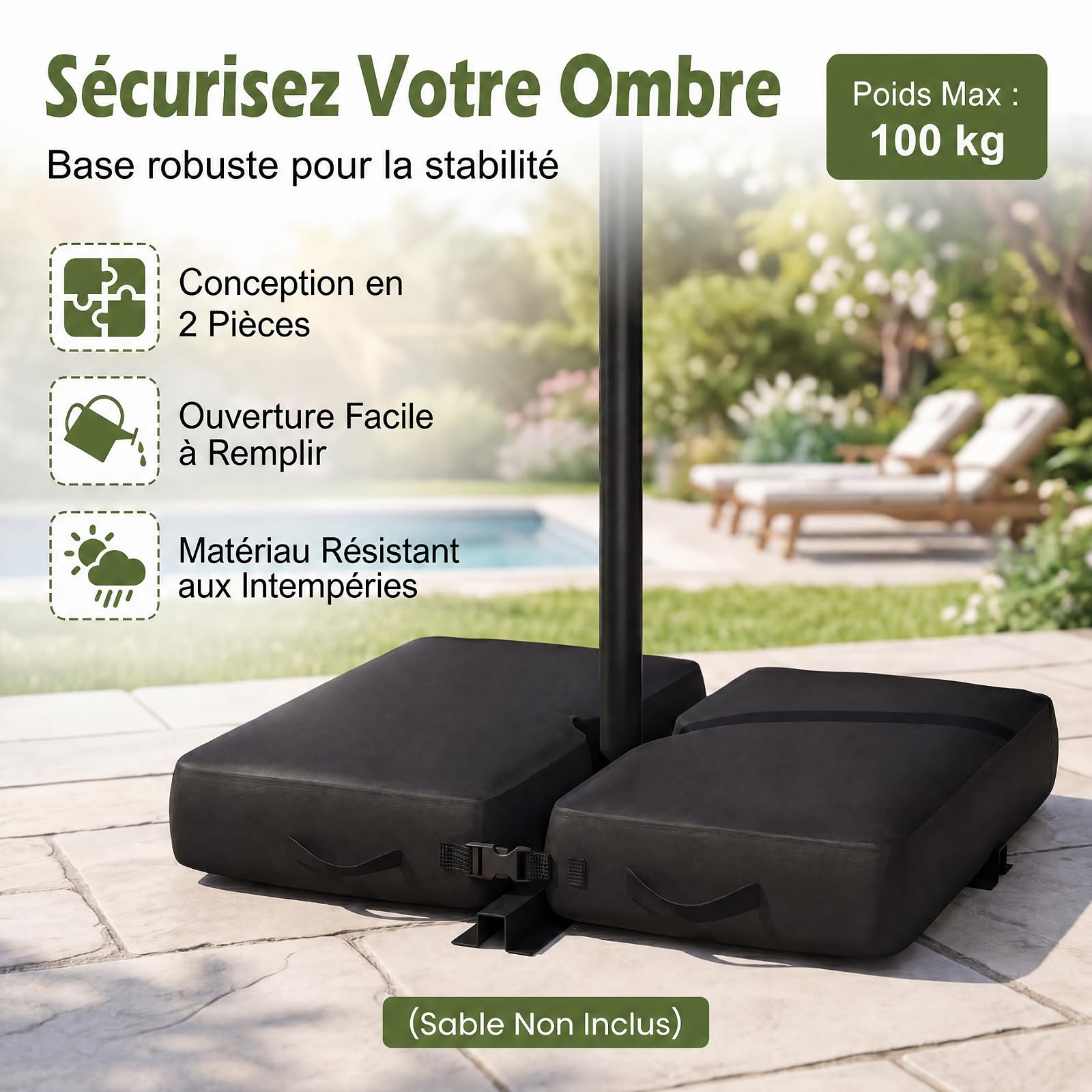 RELAX4LIFE Parasol Déporté 3x3M LED Solaire Inclinable (bleu turquoise)
