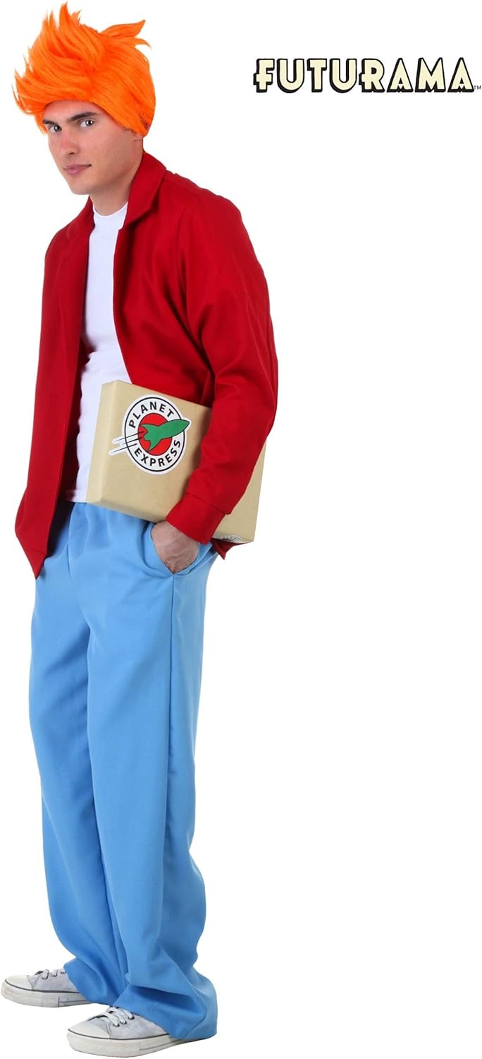 Fry Costume from Futurama with Red Jacket, Light Blue Pants, and Iconic Orange Wig - Image 2