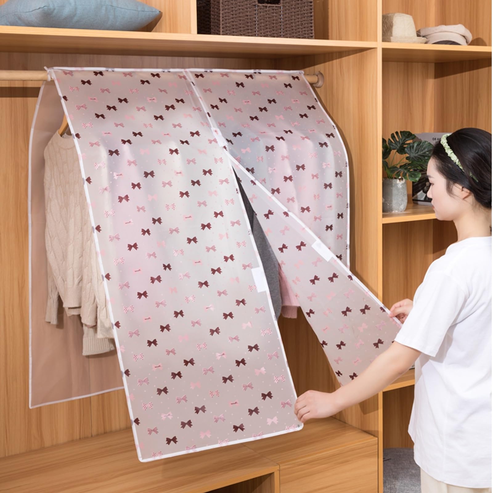 Funda Ropa Bolsas Transparentes para Guardar Ropa Alta Capacidad Funda para Ropa, Antipolvo e Impermeables para Vestidos, Abrigos, Ropa y Camisas(Pinky,90x120cm)