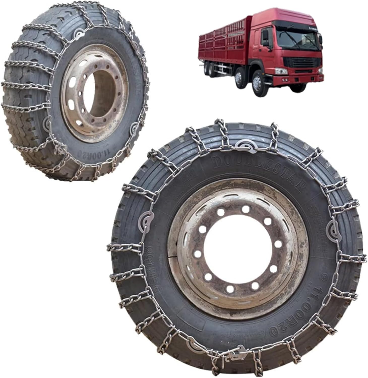 2pcs 9mm Heavy Duty Snow Tire Chains for Suv and Pickup Trucks Traction Chains Manganese Skid Design for Snow and Mud Reliable Grip 315/70R22.5 2pcs 315/80R22.5
