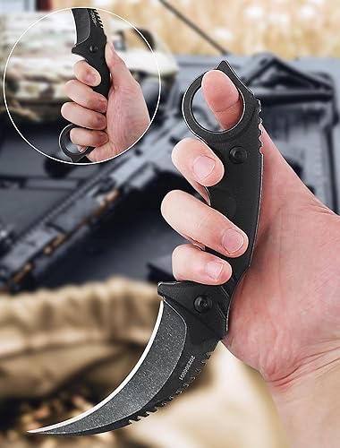 Miniatura 5 de JXE JXO Cuchillo de garra, hoja de acero 420HC de espiga completa, mango antideslizante G10 (8.6 pulgadas de longitud con vaina)