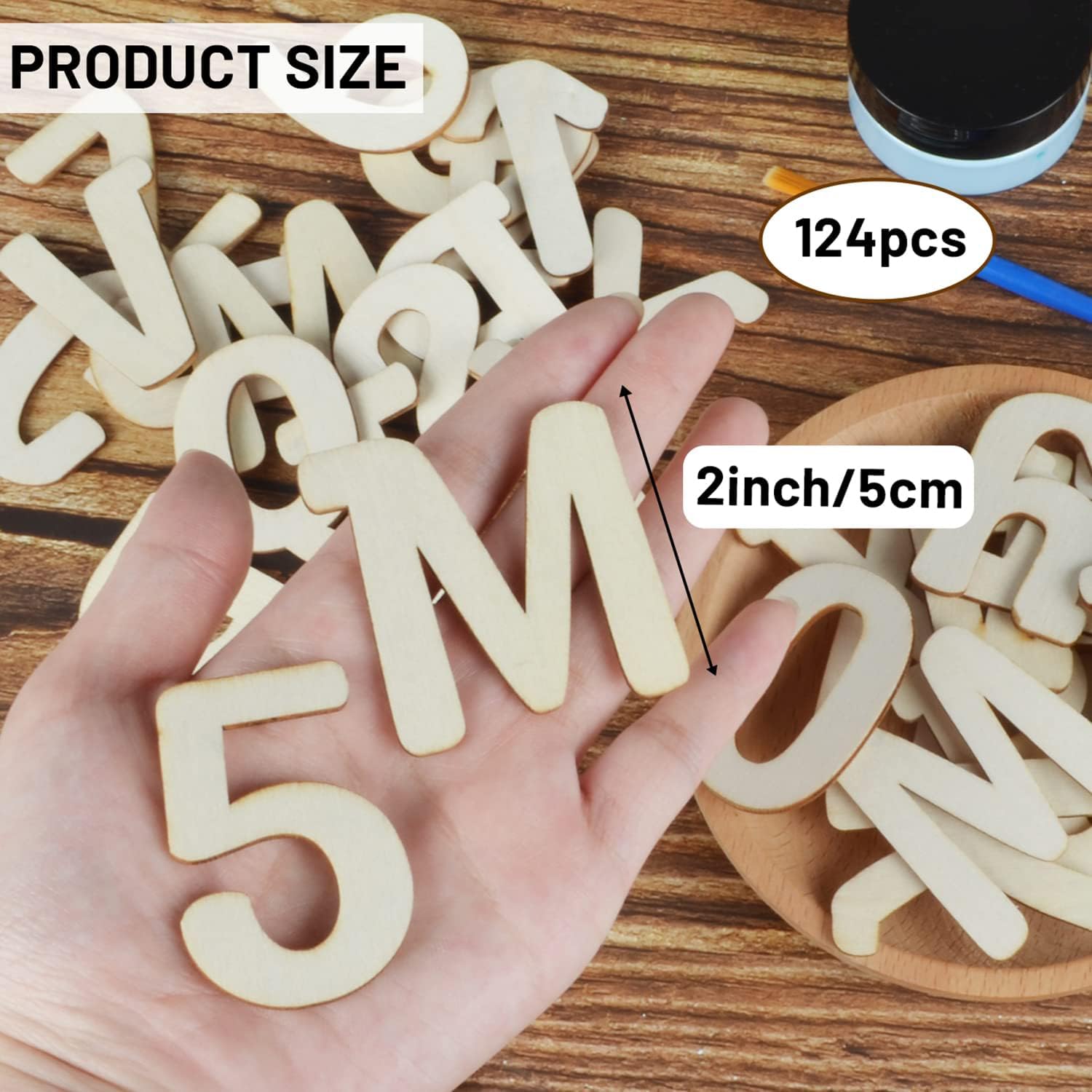124 Pcs Wooden Letters 2 Inch for Crafts Unfinished Capital Wooden Alphabet Letters and Numbers Focal20 Small Wood Letters for DIY Painting Arts Home Decorations